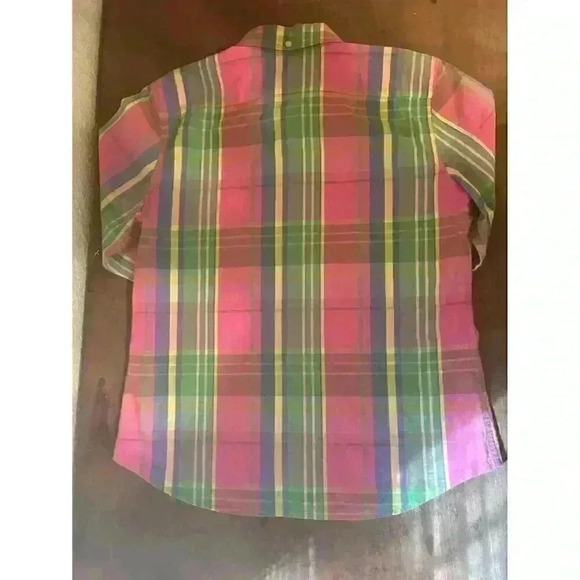 Ralph Lauren Girls Bright Pink Multicolour Plaid 3/4 Sleeve‎ Button Down Shirt M - Picture 11 of 13